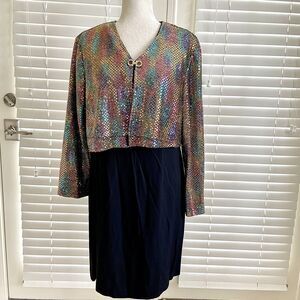 BETSY'S THINGS Vintage Size 14 Black Sheath Semi-Formal Dress With Sequin Jacket